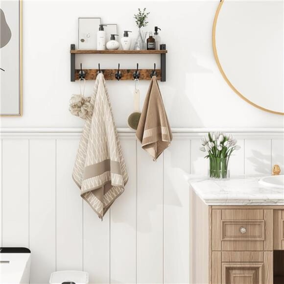 Wall Hooks with Shelf, Wood Coat Rack with Shelf Wall-Mounted, Entryway Hanging - Picture 3 of 7